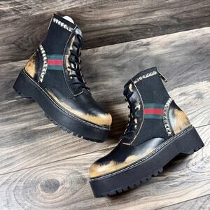 NIB Steve Madden 8.5M Burner Leather Studded Mixed Media Lug Sole Combat Boots